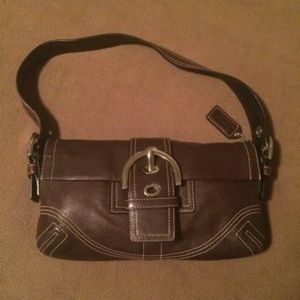 Dark brown leather coach